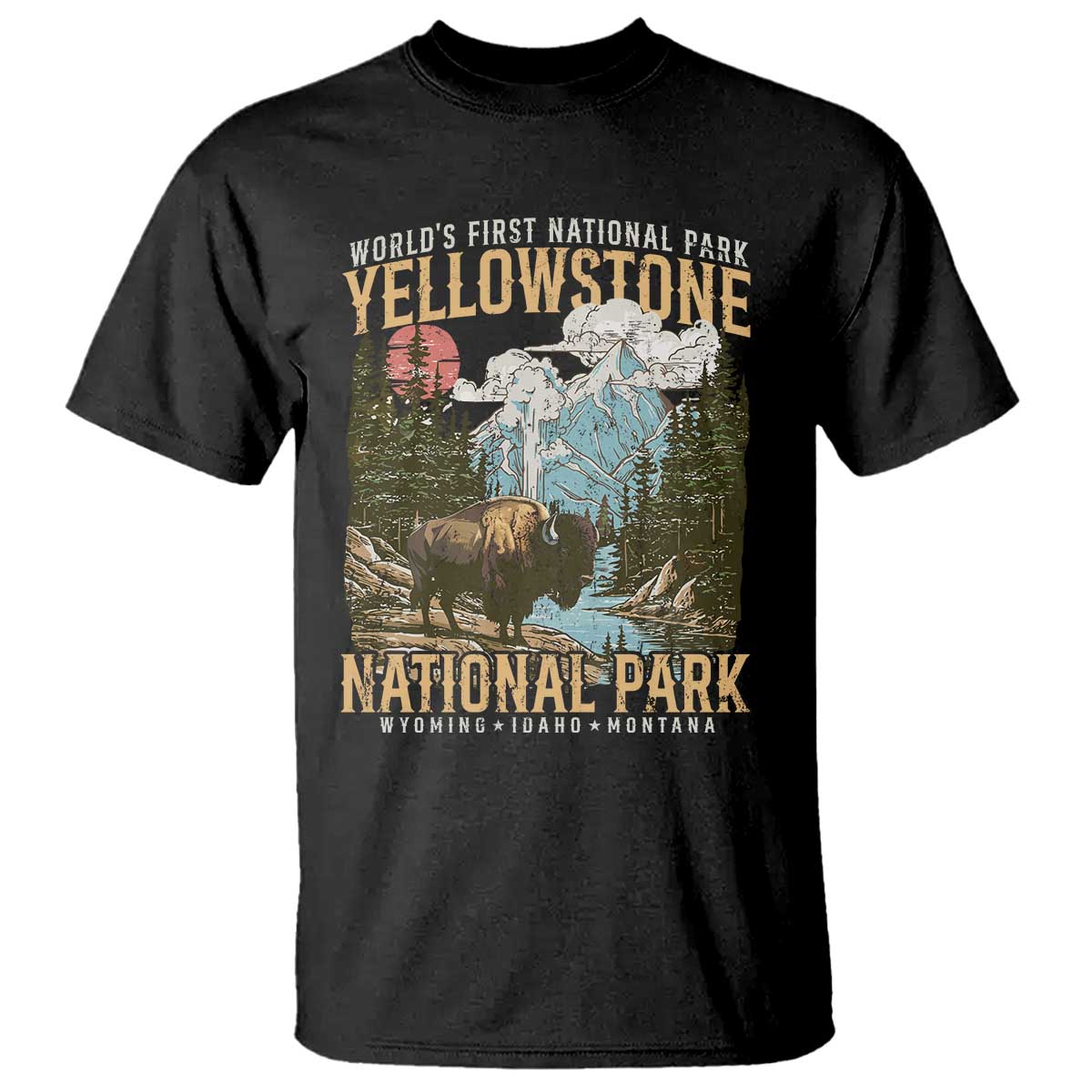 Vintage Yellowstone National Park T Shirt Retro Nature Wildlife Outdoor Hiking Camping Forest TS10 Black Print Your Wear