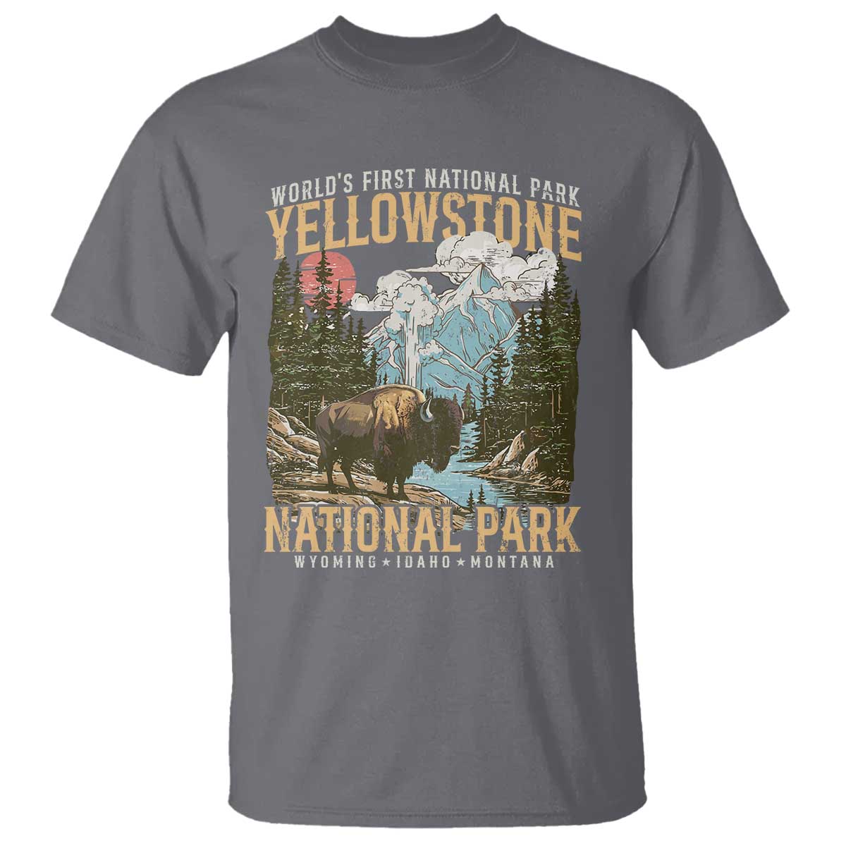 Vintage Yellowstone National Park T Shirt Retro Nature Wildlife Outdoor Hiking Camping Forest TS10 Charcoal Print Your Wear