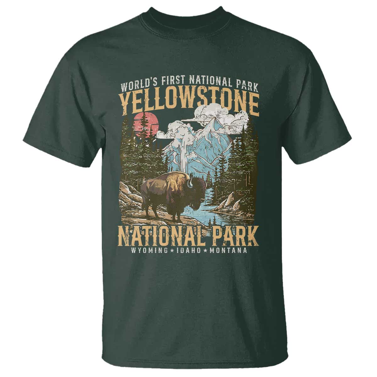 Vintage Yellowstone National Park T Shirt Retro Nature Wildlife Outdoor Hiking Camping Forest TS10 Dark Forest Green Print Your Wear