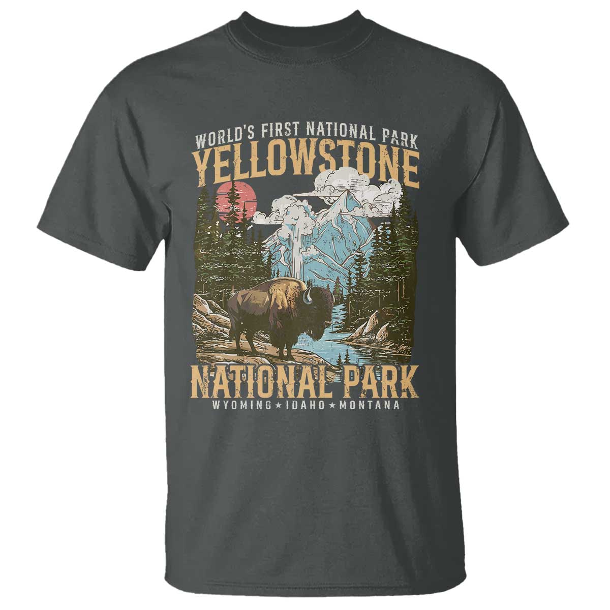 Vintage Yellowstone National Park T Shirt Retro Nature Wildlife Outdoor Hiking Camping Forest TS10 Dark Heather Print Your Wear
