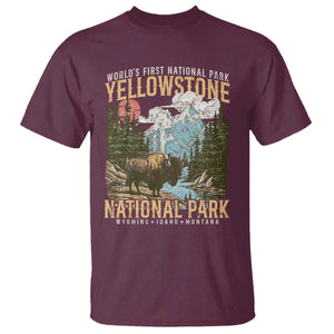 Vintage Yellowstone National Park T Shirt Retro Nature Wildlife Outdoor Hiking Camping Forest TS10 Maroon Print Your Wear
