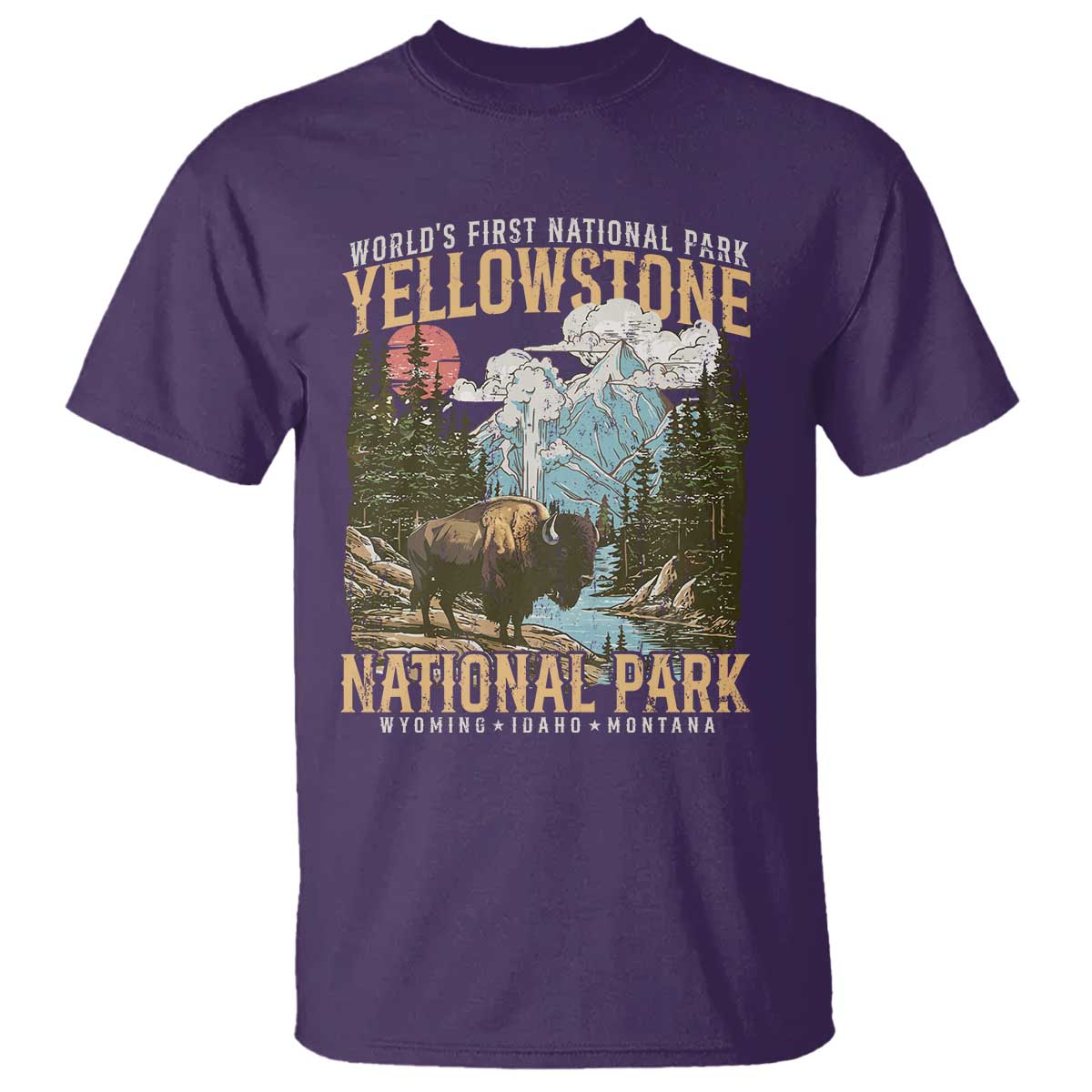 Vintage Yellowstone National Park T Shirt Retro Nature Wildlife Outdoor Hiking Camping Forest TS10 Purple Print Your Wear