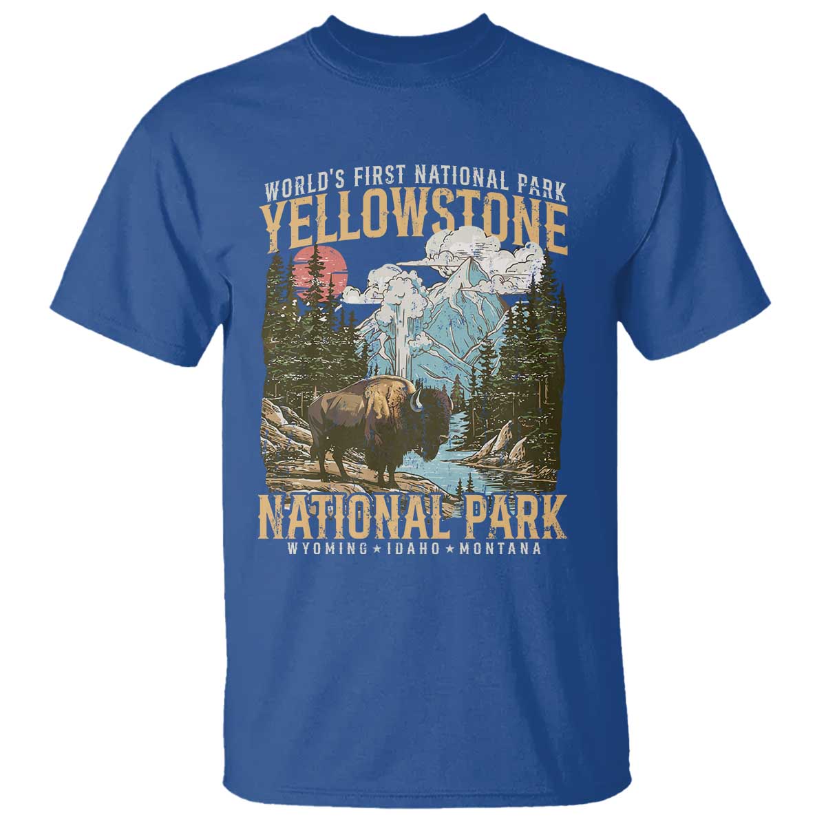 Vintage Yellowstone National Park T Shirt Retro Nature Wildlife Outdoor Hiking Camping Forest TS10 Royal Blue Print Your Wear