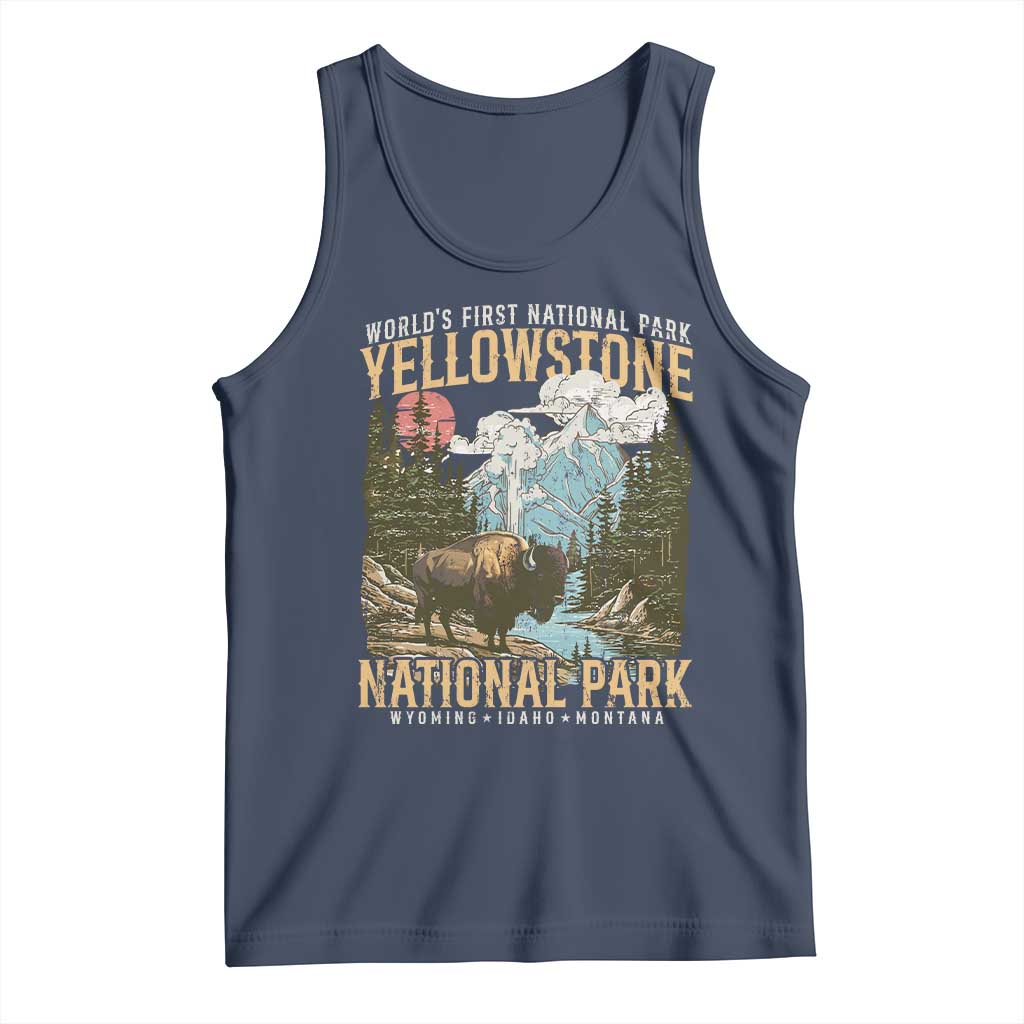 Vintage Yellowstone National Park Tank Top Retro Nature Wildlife Outdoor Hiking Camping Forest TS10 Navy Print Your Wear