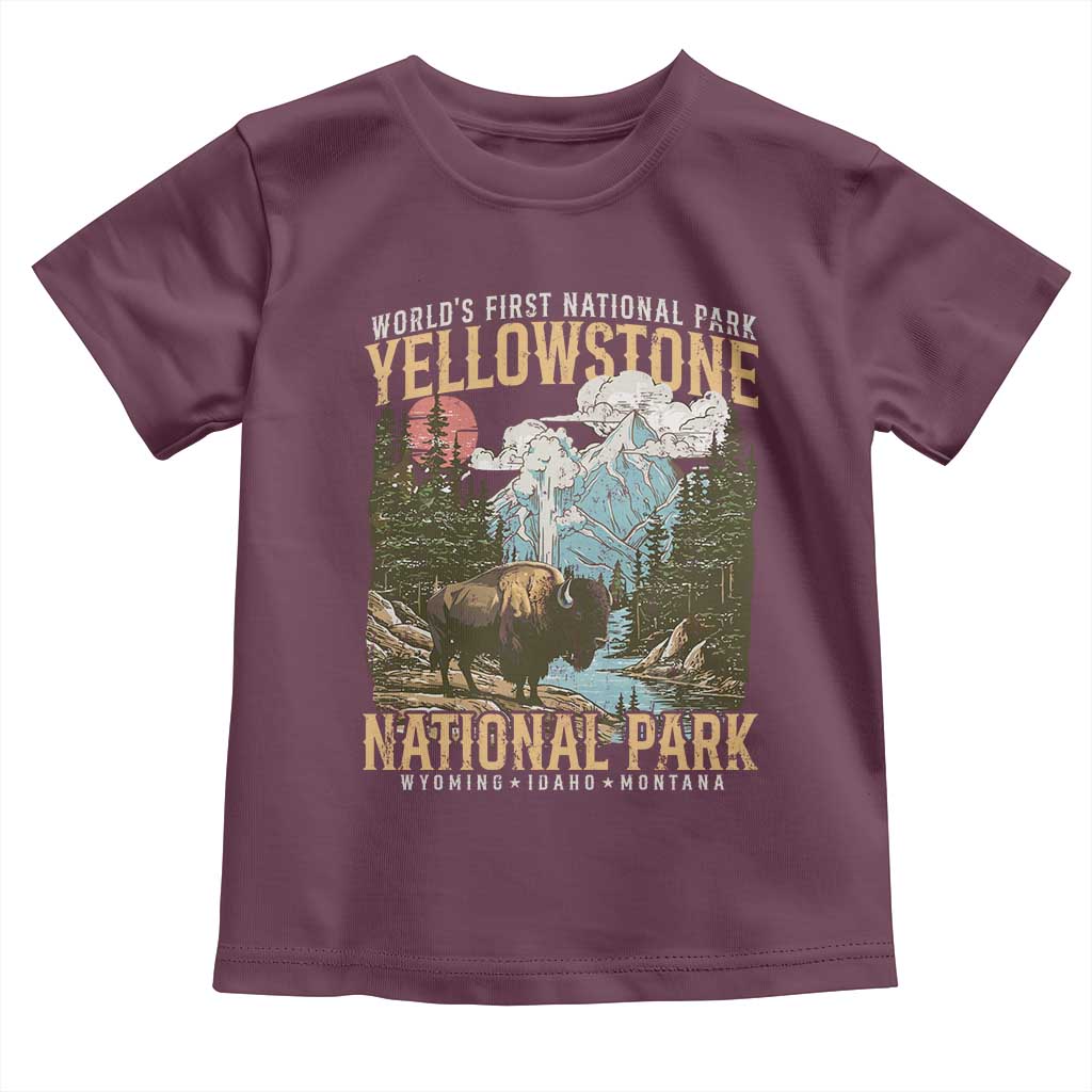 Vintage Yellowstone National Park Toddler T Shirt Retro Nature Wildlife Outdoor Hiking Camping Forest TS10 Maroon Print Your Wear