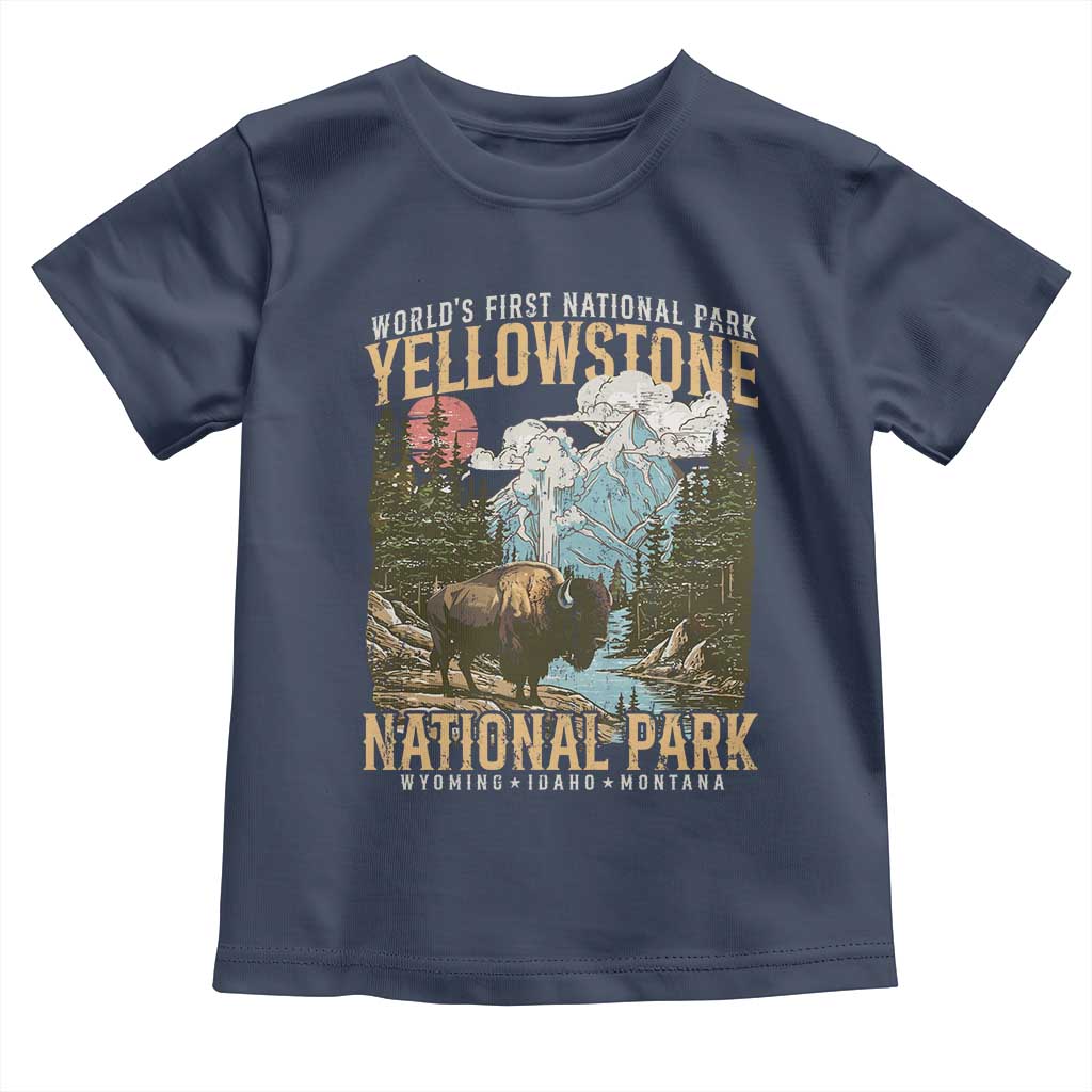 Vintage Yellowstone National Park Toddler T Shirt Retro Nature Wildlife Outdoor Hiking Camping Forest TS10 Navy Print Your Wear