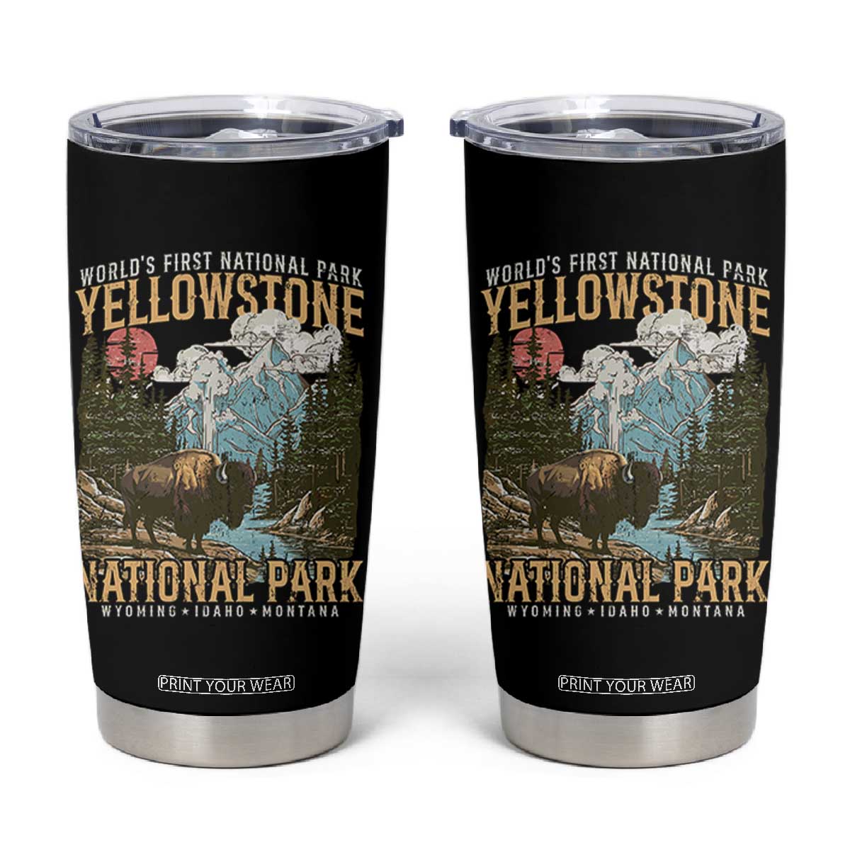Vintage Yellowstone National Park Tumbler Cup Retro Nature Wildlife Outdoor Hiking Camping Forest TS10 Black Print Your Wear