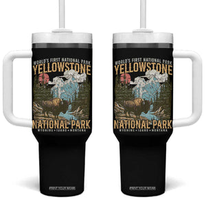 Vintage Yellowstone National Park Tumbler With Handle Retro Nature Wildlife Outdoor Hiking Camping Forest TS10 One Size: 40 oz Black Print Your Wear