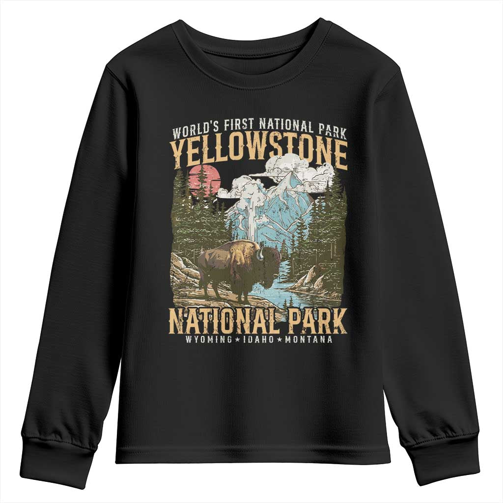 Vintage Yellowstone National Park Youth Sweatshirt Retro Nature Wildlife Outdoor Hiking Camping Forest TS10 Black Print Your Wear