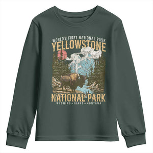 Vintage Yellowstone National Park Youth Sweatshirt Retro Nature Wildlife Outdoor Hiking Camping Forest TS10 Dark Forest Green Print Your Wear