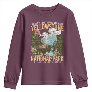 Vintage Yellowstone National Park Youth Sweatshirt Retro Nature Wildlife Outdoor Hiking Camping Forest TS10 Maroon Print Your Wear
