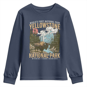 Vintage Yellowstone National Park Youth Sweatshirt Retro Nature Wildlife Outdoor Hiking Camping Forest TS10 Navy Print Your Wear