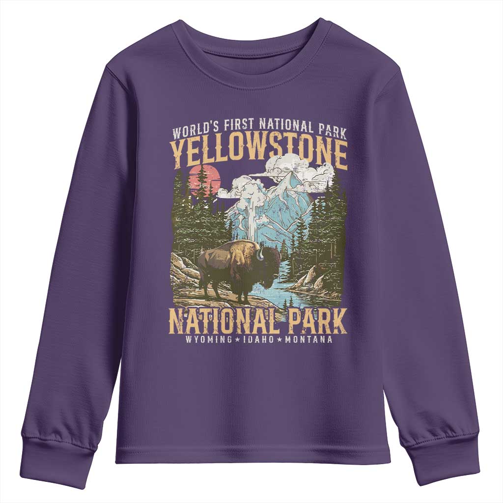 Vintage Yellowstone National Park Youth Sweatshirt Retro Nature Wildlife Outdoor Hiking Camping Forest TS10 Purple Print Your Wear