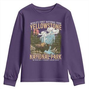 Vintage Yellowstone National Park Youth Sweatshirt Retro Nature Wildlife Outdoor Hiking Camping Forest TS10 Purple Print Your Wear