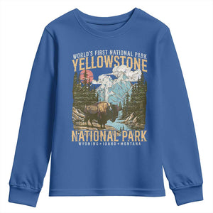 Vintage Yellowstone National Park Youth Sweatshirt Retro Nature Wildlife Outdoor Hiking Camping Forest TS10 Royal Blue Print Your Wear