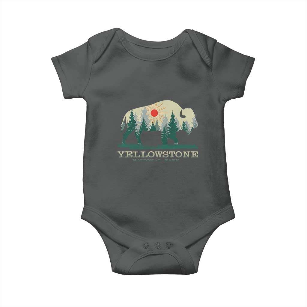 Yellowstone National Park Baby Onesie Bison Nature Wildlife Outdoor Hiking Camping Forest TS10 Dark Heather Print Your Wear