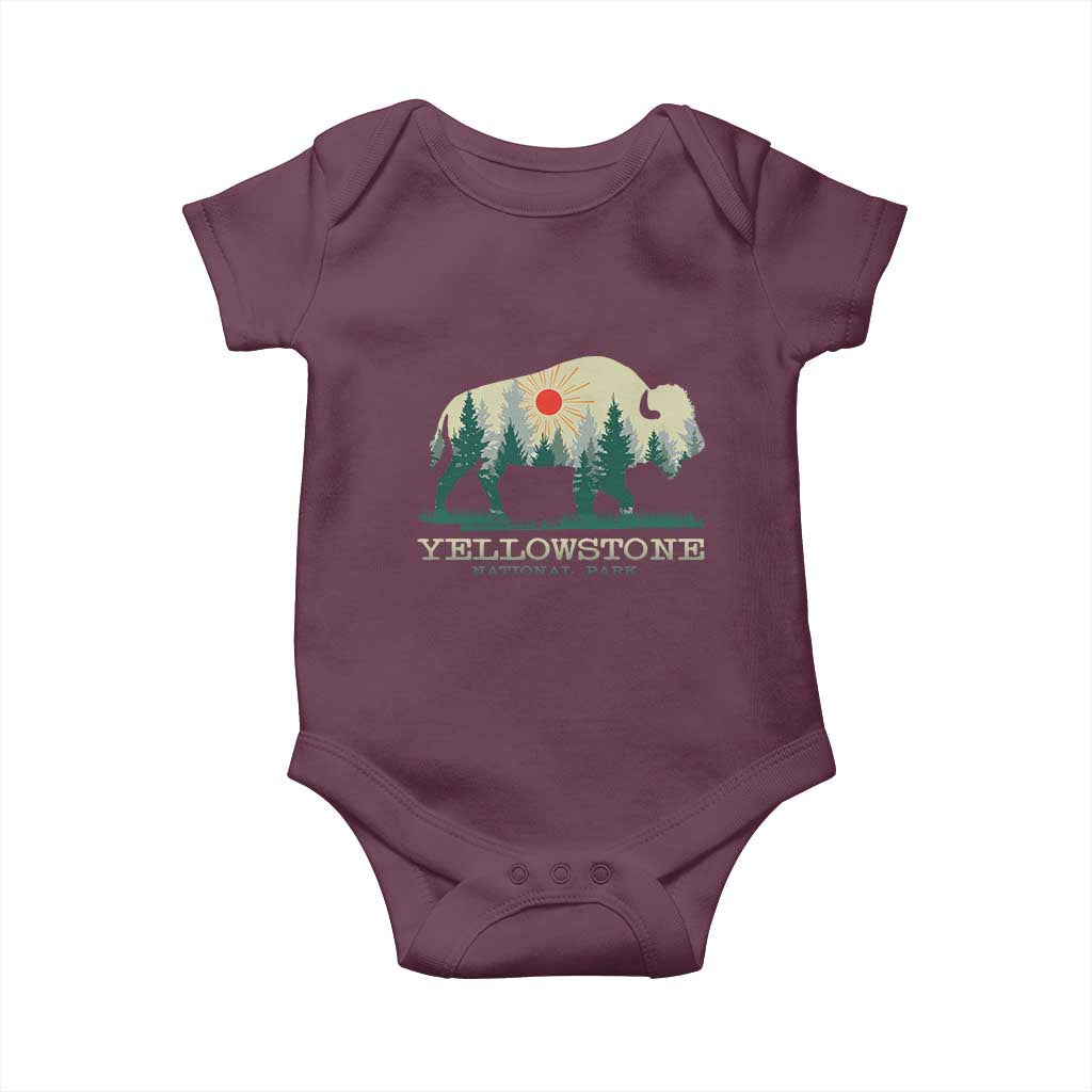 Yellowstone National Park Baby Onesie Bison Nature Wildlife Outdoor Hiking Camping Forest TS10 Maroon Print Your Wear