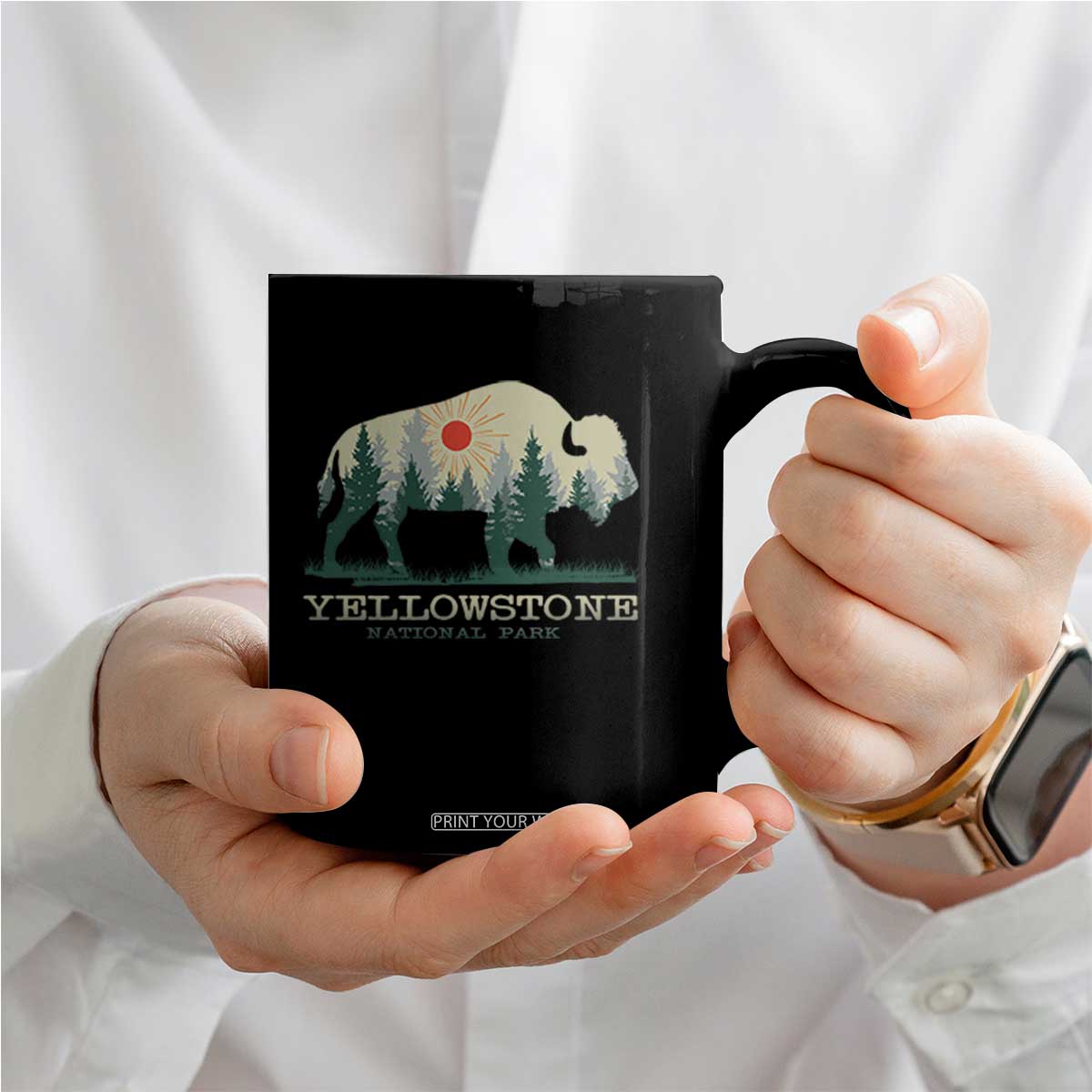 Yellowstone National Park Coffee Mug Bison Nature Wildlife Outdoor Hiking Camping Forest TS10 Print Your Wear