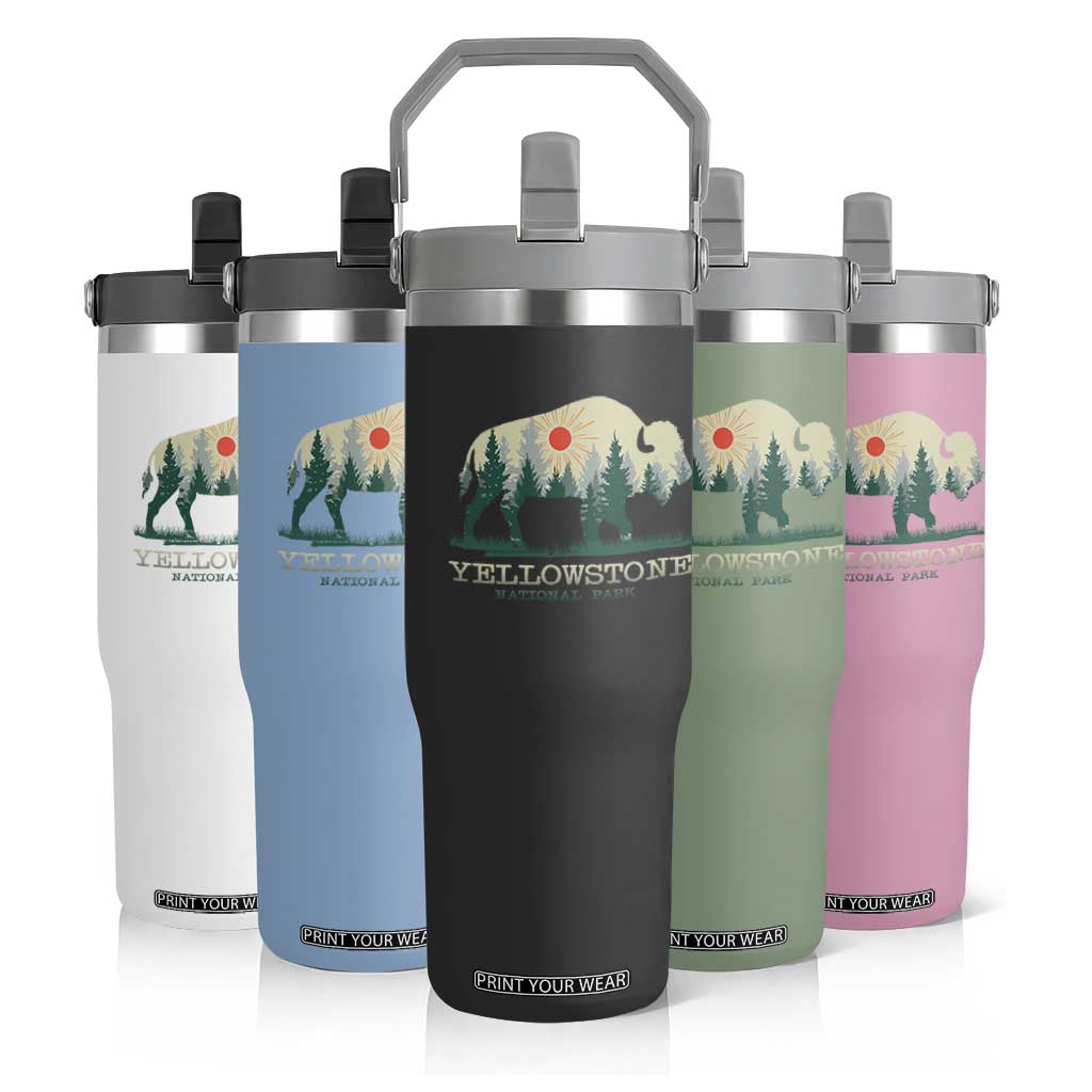 Yellowstone National Park Flip Straw Tumbler Bison Nature Wildlife Outdoor Hiking Camping Forest TS10 Print Your Wear