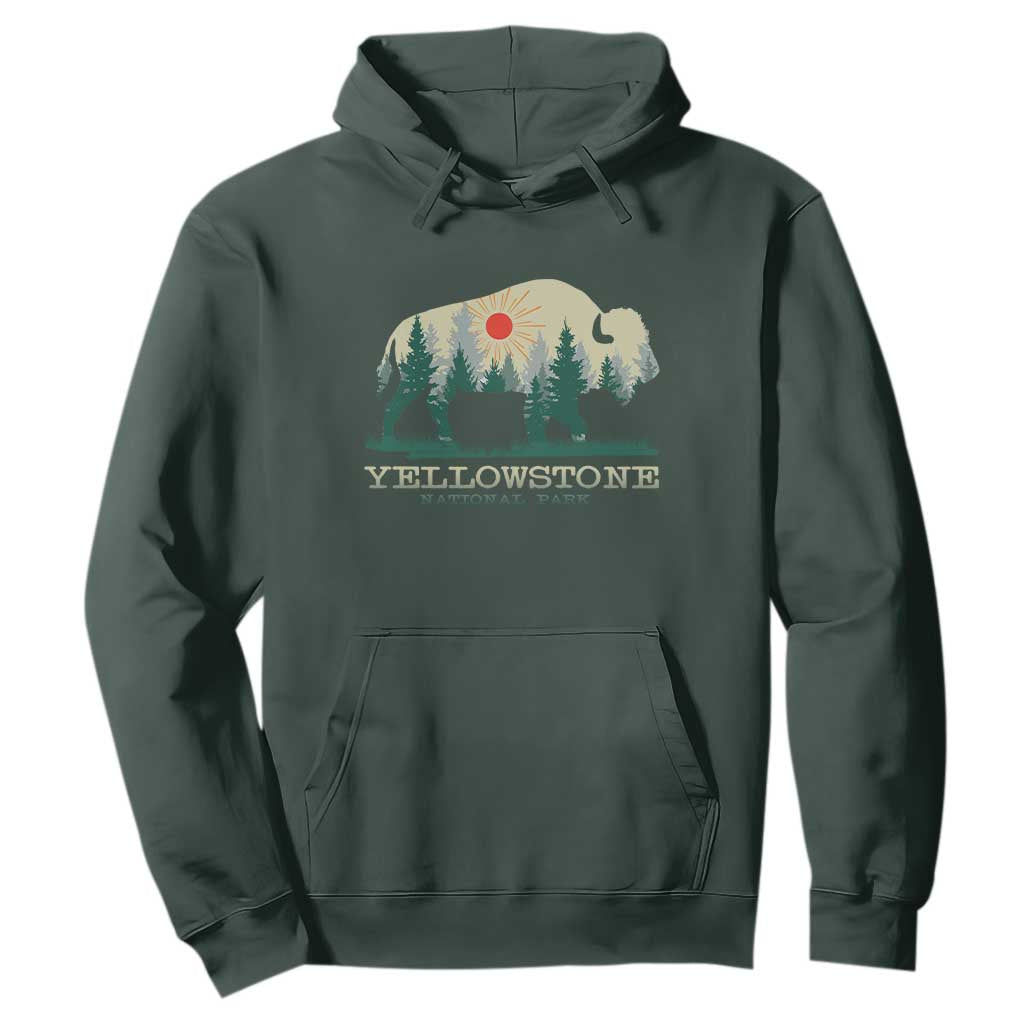 Yellowstone National Park Hoodie Bison Nature Wildlife Outdoor Hiking Camping Forest TS10 Dark Forest Green Print Your Wear