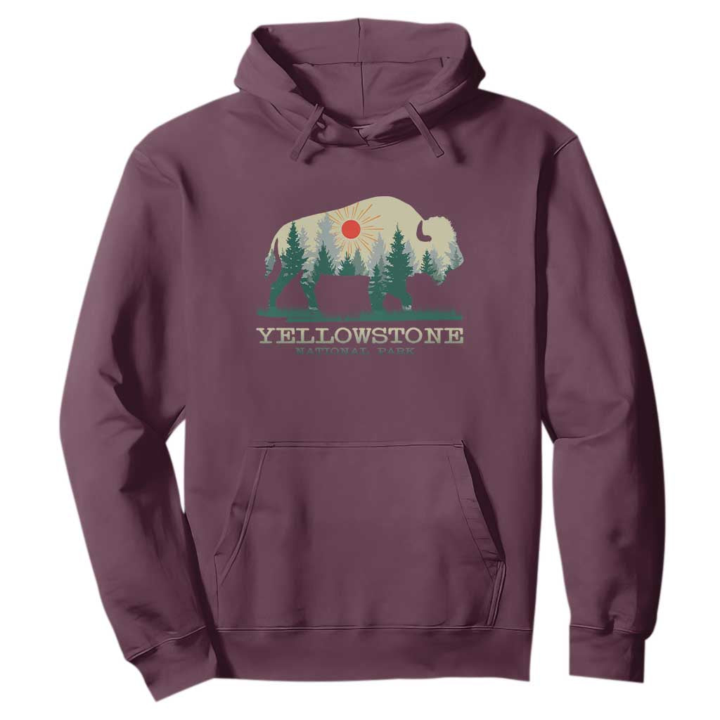 Yellowstone National Park Hoodie Bison Nature Wildlife Outdoor Hiking Camping Forest TS10 Maroon Print Your Wear