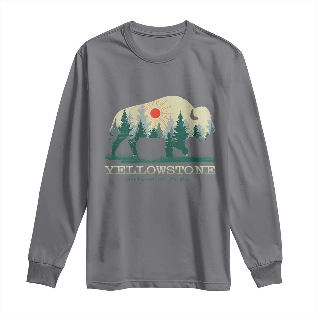 Yellowstone National Park Long Sleeve Shirt Bison Nature Wildlife Outdoor Hiking Camping Forest TS10 Charcoal Print Your Wear