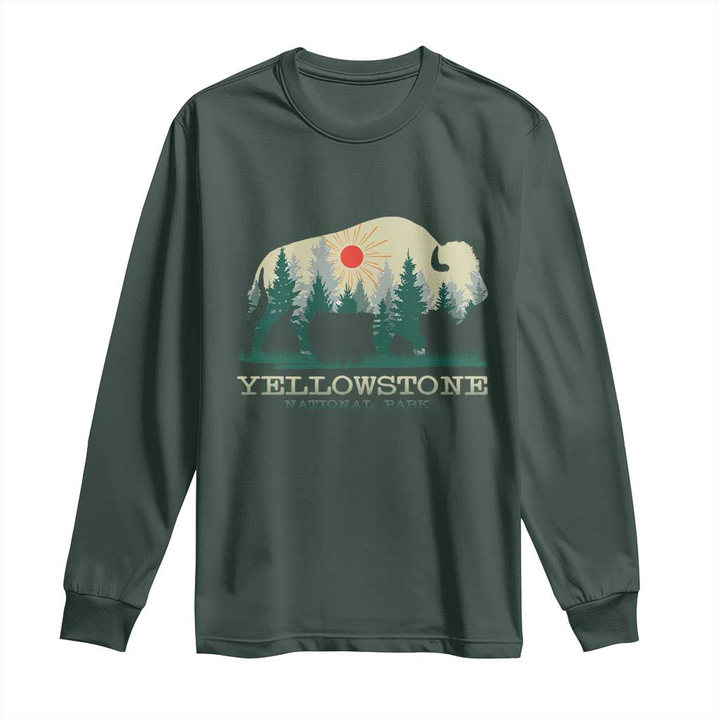 Yellowstone National Park Long Sleeve Shirt Bison Nature Wildlife Outdoor Hiking Camping Forest TS10 Dark Forest Green Print Your Wear