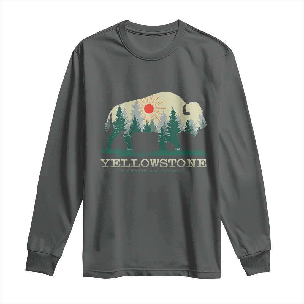 Yellowstone National Park Long Sleeve Shirt Bison Nature Wildlife Outdoor Hiking Camping Forest TS10 Dark Heather Print Your Wear