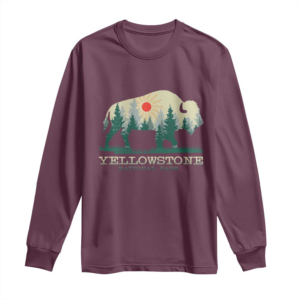 Yellowstone National Park Long Sleeve Shirt Bison Nature Wildlife Outdoor Hiking Camping Forest TS10 Maroon Print Your Wear