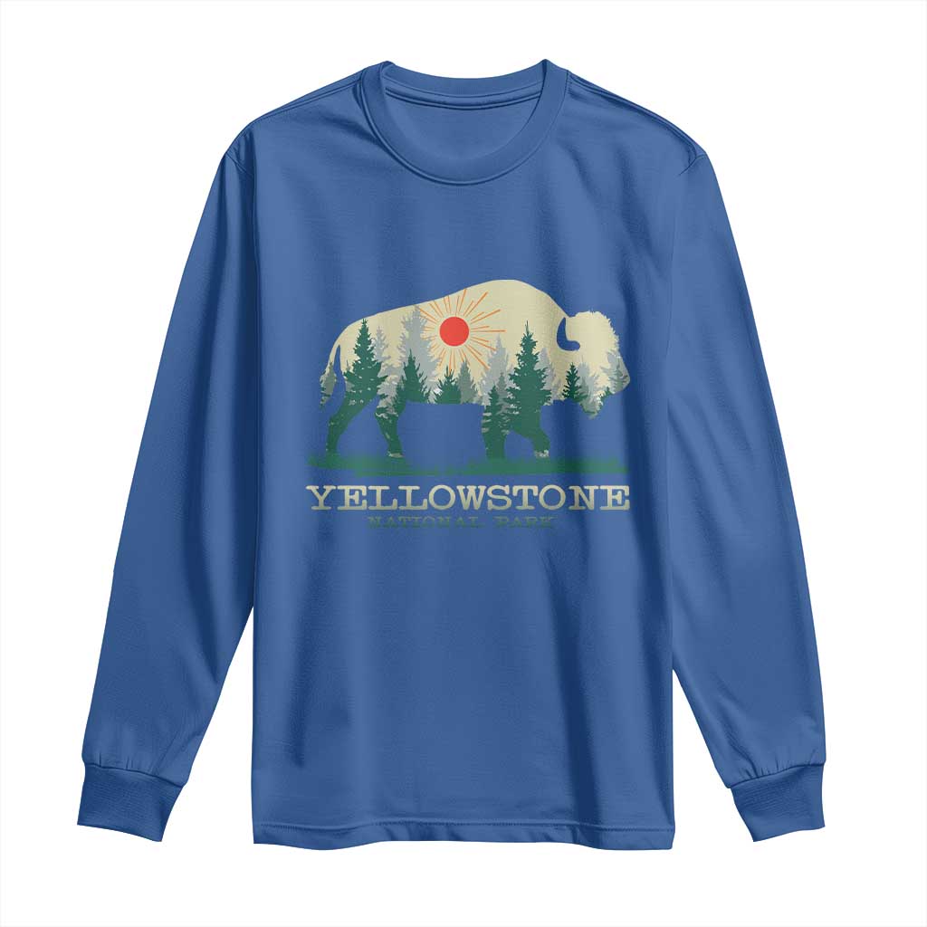 Yellowstone National Park Long Sleeve Shirt Bison Nature Wildlife Outdoor Hiking Camping Forest TS10 Royal Blue Print Your Wear
