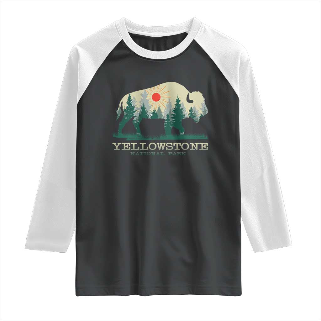 Yellowstone National Park Raglan Shirt Bison Nature Wildlife Outdoor Hiking Camping Forest TS10 Black White Print Your Wear