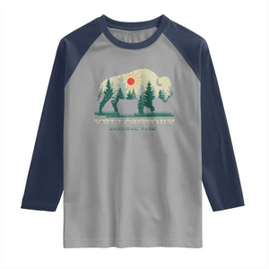 Yellowstone National Park Raglan Shirt Bison Nature Wildlife Outdoor Hiking Camping Forest TS10 Sport Gray Navy Print Your Wear