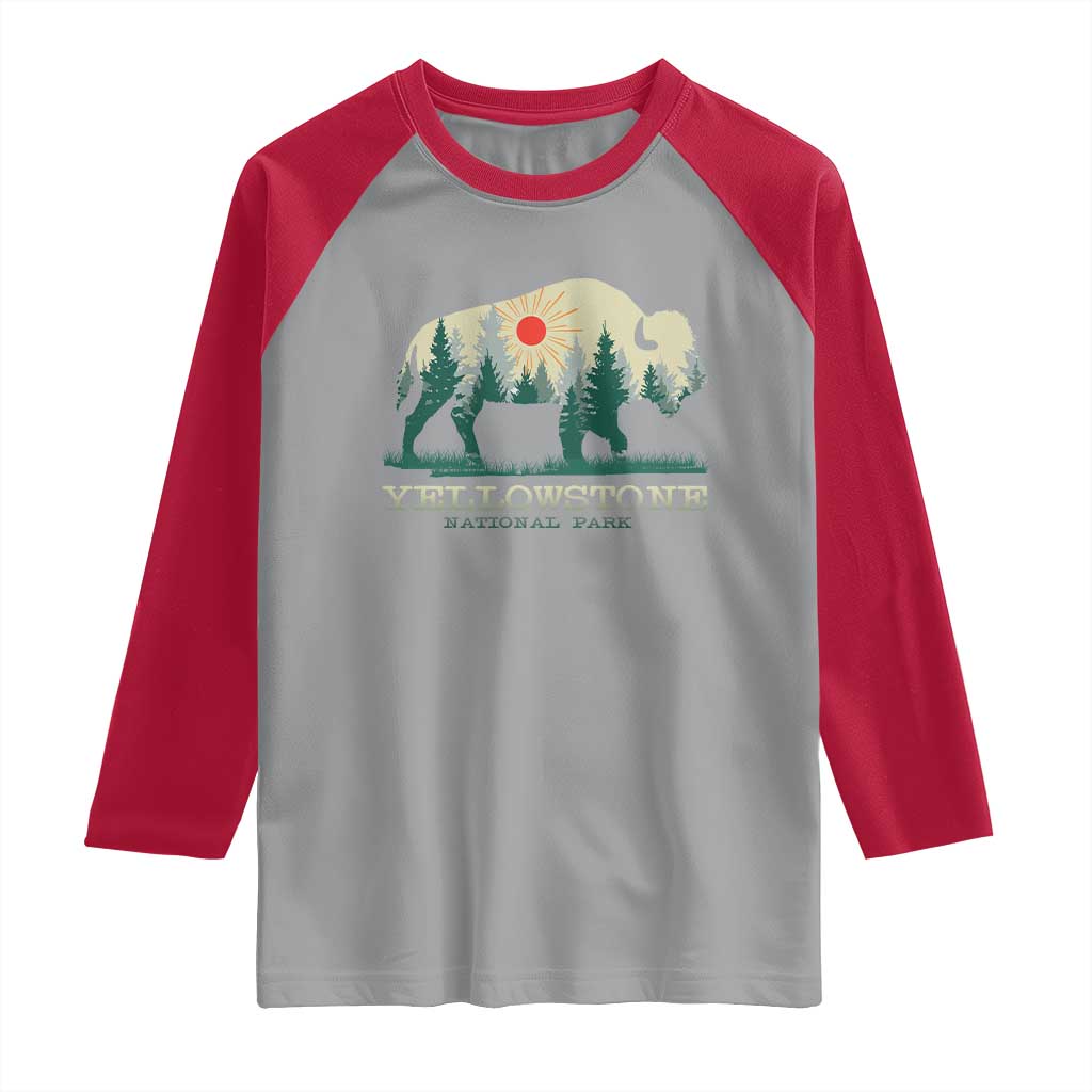 Yellowstone National Park Raglan Shirt Bison Nature Wildlife Outdoor Hiking Camping Forest TS10 Sport Gray Red Print Your Wear