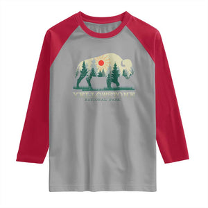 Yellowstone National Park Raglan Shirt Bison Nature Wildlife Outdoor Hiking Camping Forest TS10 Sport Gray Red Print Your Wear