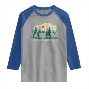 Yellowstone National Park Raglan Shirt Bison Nature Wildlife Outdoor Hiking Camping Forest TS10 Sport Gray Royal Print Your Wear