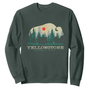 Yellowstone National Park Sweatshirt Bison Nature Wildlife Outdoor Hiking Camping Forest TS10 Dark Forest Green Print Your Wear