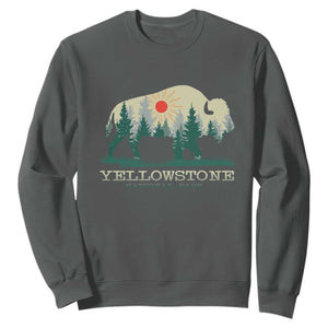 Yellowstone National Park Sweatshirt Bison Nature Wildlife Outdoor Hiking Camping Forest TS10 Dark Heather Print Your Wear