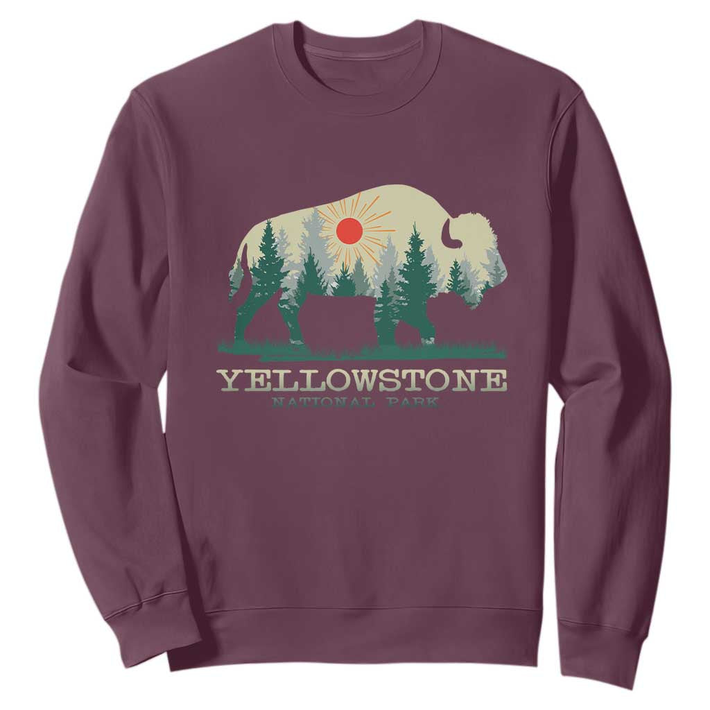 Yellowstone National Park Sweatshirt Bison Nature Wildlife Outdoor Hiking Camping Forest TS10 Maroon Print Your Wear