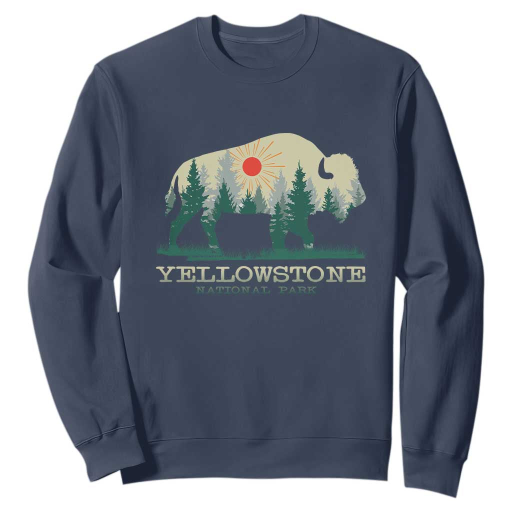 Yellowstone National Park Sweatshirt Bison Nature Wildlife Outdoor Hiking Camping Forest TS10 Navy Print Your Wear