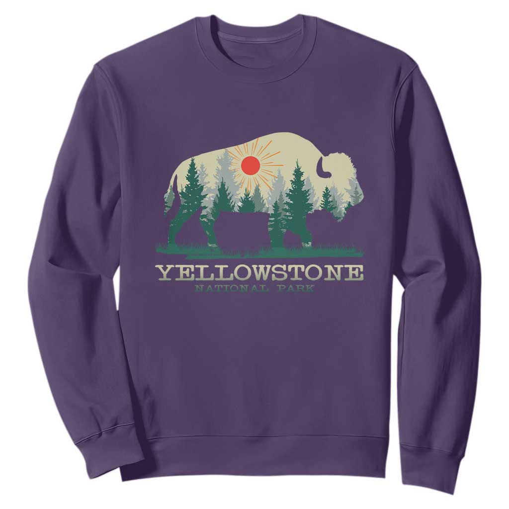Yellowstone National Park Sweatshirt Bison Nature Wildlife Outdoor Hiking Camping Forest TS10 Purple Print Your Wear