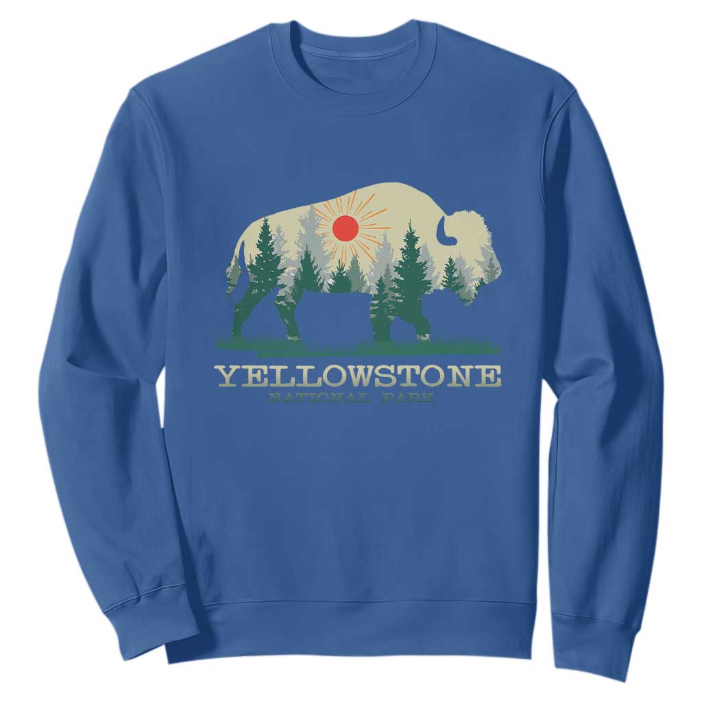 Yellowstone National Park Sweatshirt Bison Nature Wildlife Outdoor Hiking Camping Forest TS10 Royal Blue Print Your Wear