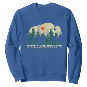 Yellowstone National Park Sweatshirt Bison Nature Wildlife Outdoor Hiking Camping Forest TS10 Royal Blue Print Your Wear