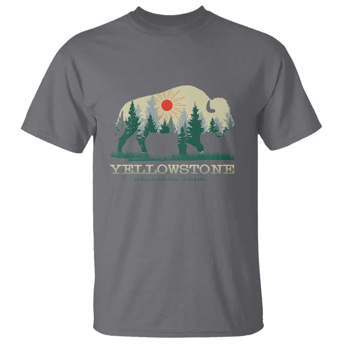 Yellowstone National Park T Shirt Bison Nature Wildlife Outdoor Hiking Camping Forest TS10 Charcoal Print Your Wear