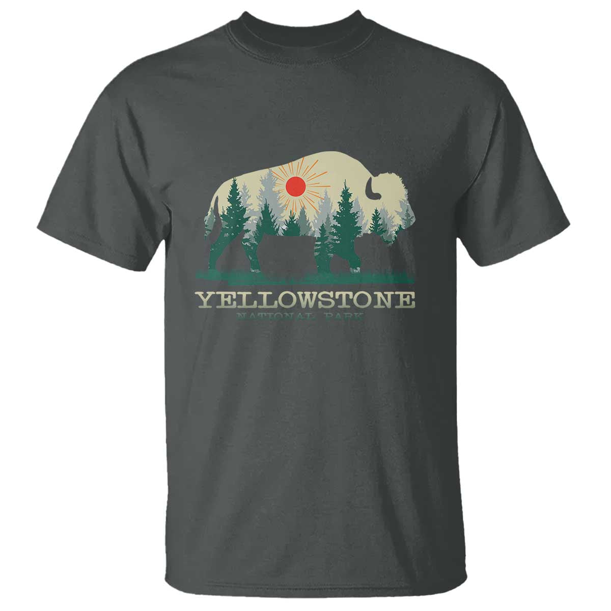 Yellowstone National Park T Shirt Bison Nature Wildlife Outdoor Hiking Camping Forest TS10 Dark Heather Print Your Wear