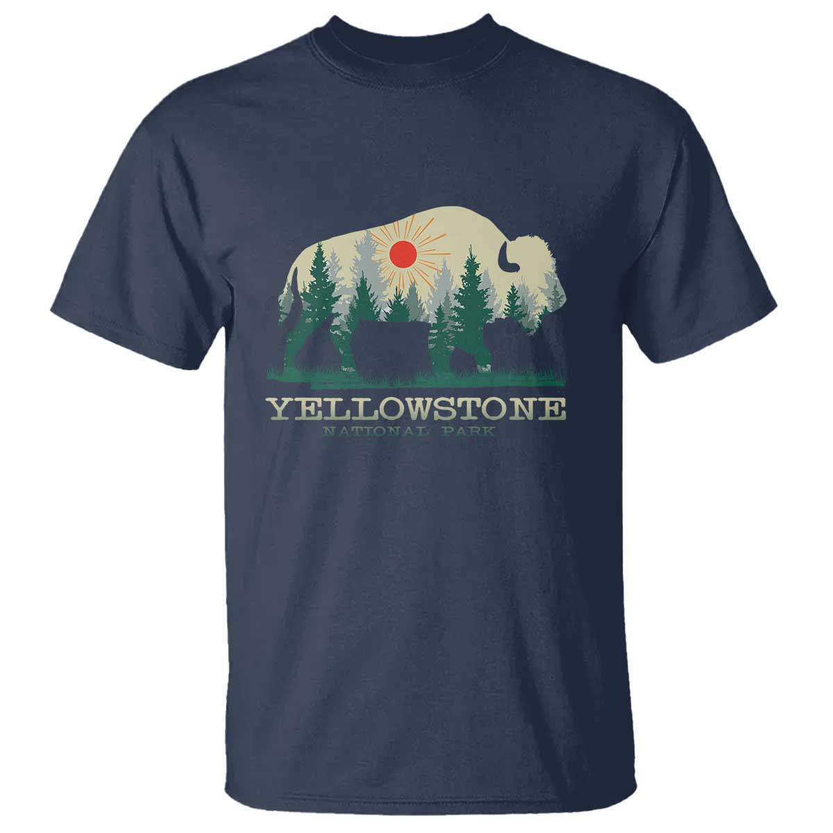 Yellowstone National Park T Shirt Bison Nature Wildlife Outdoor Hiking Camping Forest TS10 Navy Print Your Wear