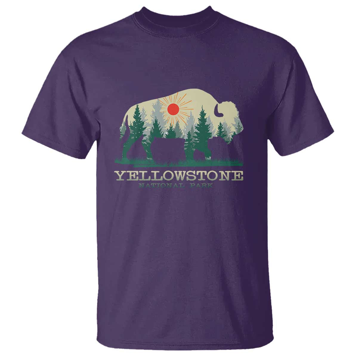 Yellowstone National Park T Shirt Bison Nature Wildlife Outdoor Hiking Camping Forest TS10 Purple Print Your Wear