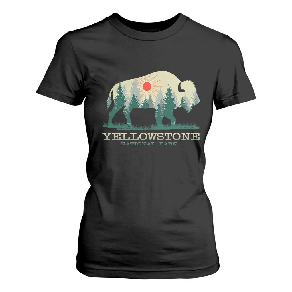 Yellowstone National Park T Shirt For Women Bison Nature Wildlife Outdoor Hiking Camping Forest TS10 Black Print Your Wear