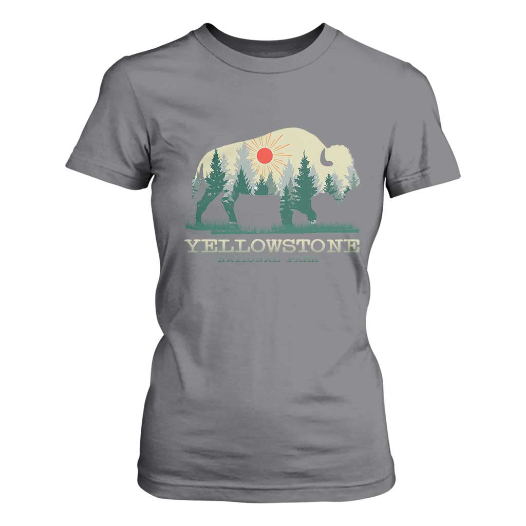 Yellowstone National Park T Shirt For Women Bison Nature Wildlife Outdoor Hiking Camping Forest TS10 Charcoal Print Your Wear
