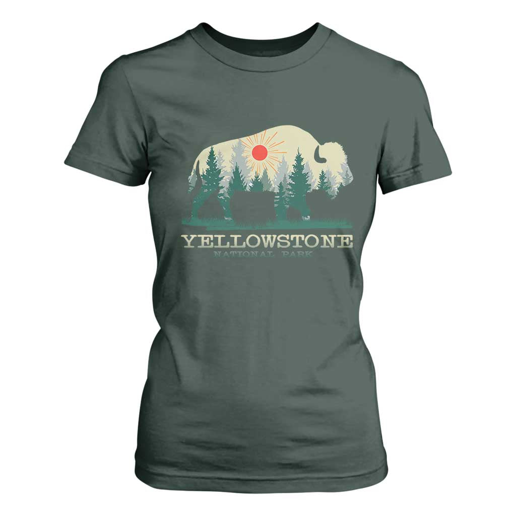 Yellowstone National Park T Shirt For Women Bison Nature Wildlife Outdoor Hiking Camping Forest TS10 Dark Forest Green Print Your Wear