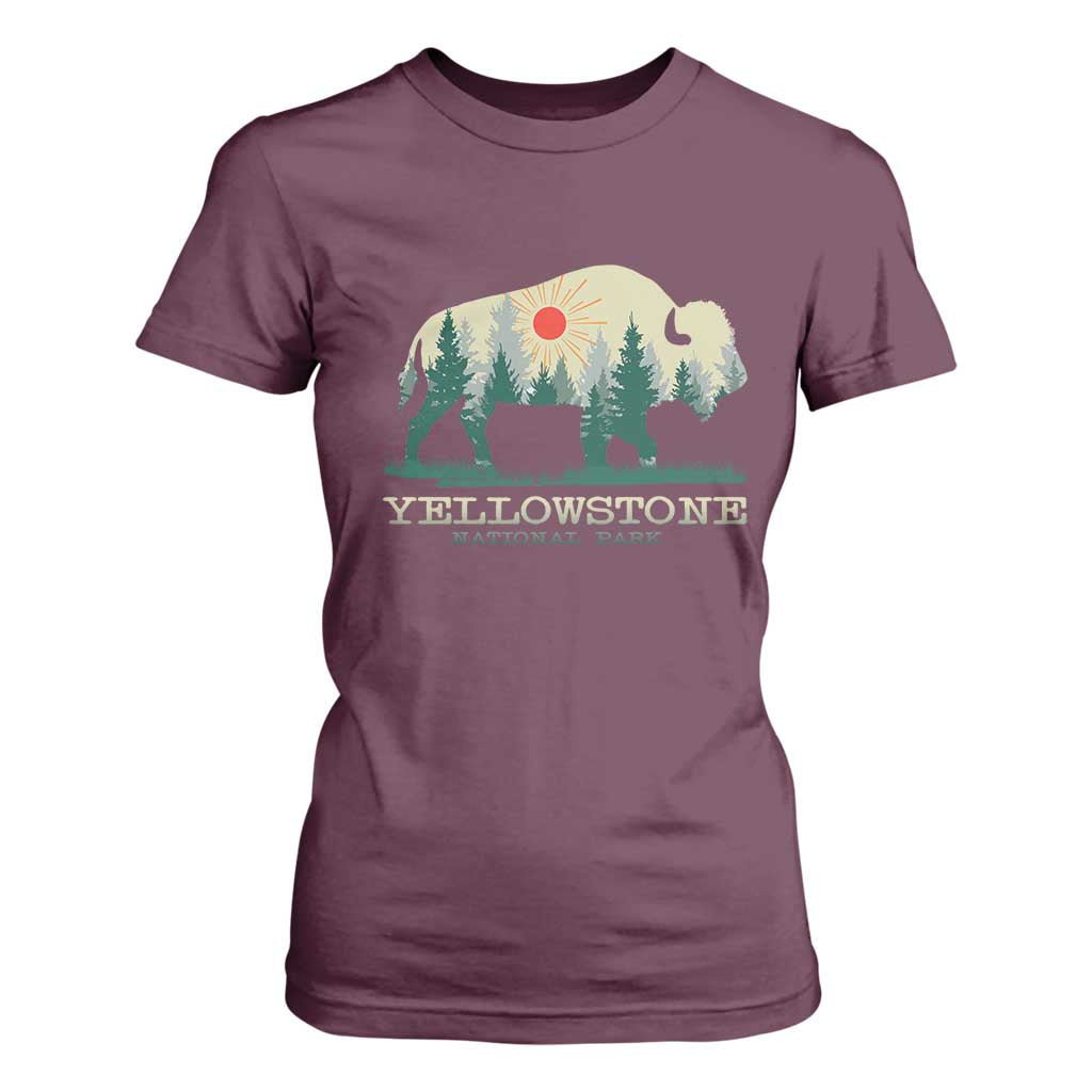 Yellowstone National Park T Shirt For Women Bison Nature Wildlife Outdoor Hiking Camping Forest TS10 Maroon Print Your Wear
